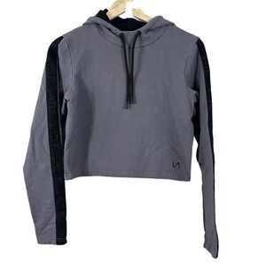TLF Women's Pullover Hoodie Gray Cotton Cropped Activewear Sweatshirt Size XS